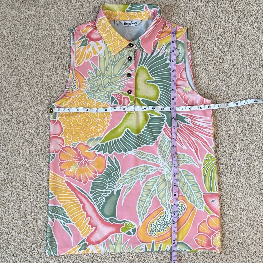 KENNY FLOWERS Ladies Sleeveless Golf Polo Bahamas Print Pink Green Size Small - Picture 4 of 5